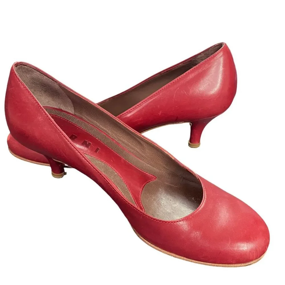 Vintage Marni Red Leather Kitten Heels - Size 5
